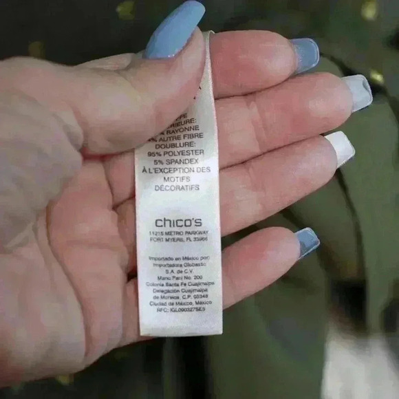 Chico's size 1 green w/gold thread dots;crushed velvet accents on shoulder lined - Picture 13 of 16